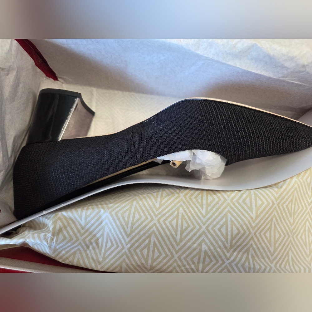 Donald J. Pliner Black Knit Texture Pump W/ Pewter Metallic Block Heel Detail - Picture 8 of 10